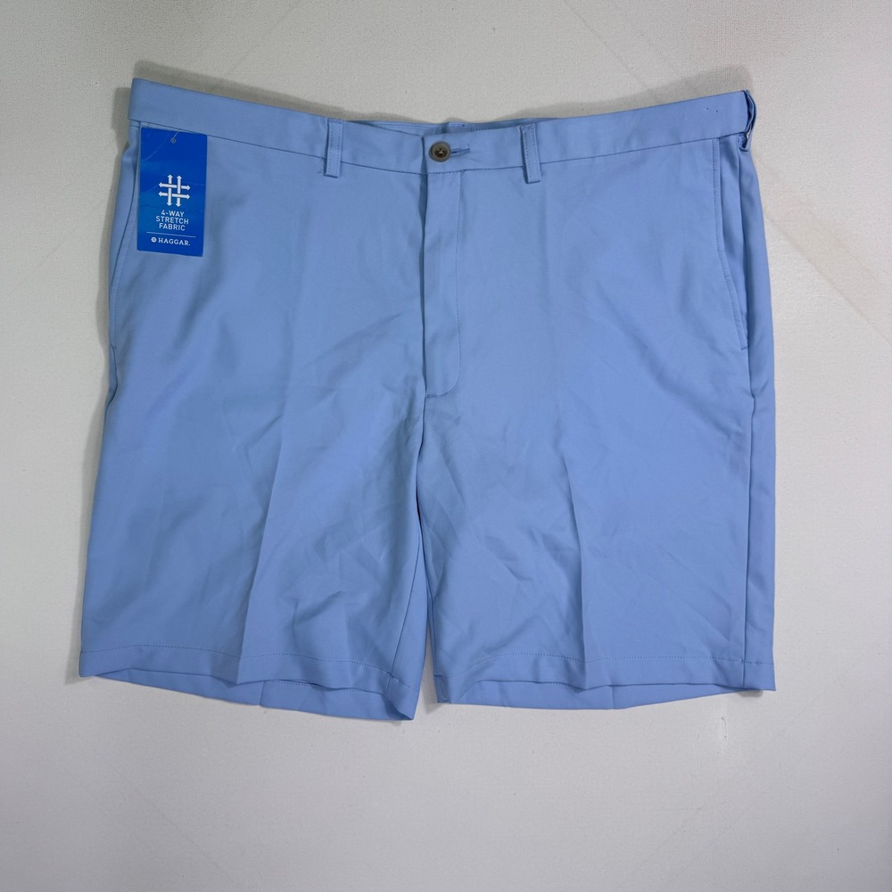 Haggar Cool 18 Pro Mens 44 Light Blue Golf Shorts Expandable Waist Active NWT